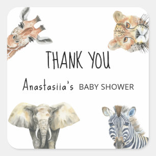 Sticker Carré Safari Animaux de la Fête de Naissance de Bébé MER