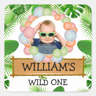 Sticker Carré Safari Animaux Wild One Birthday PHOTO