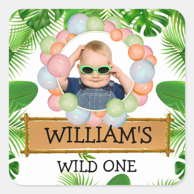 Sticker Carré Safari Animaux Wild One Birthday PHOTO (Devant)