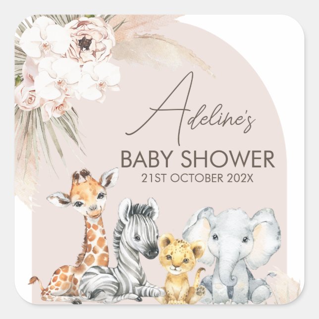 Sticker Carré Safari Arc Rose Wild Un Baby shower (Devant)