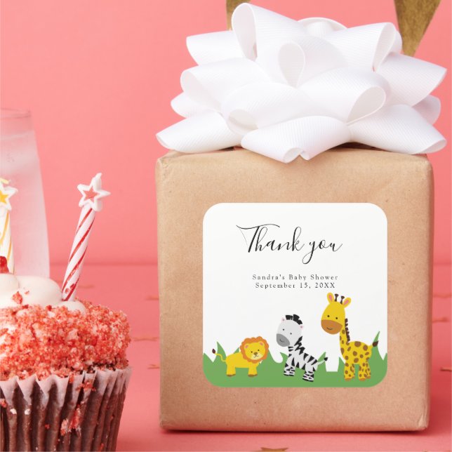 Sticker Carré Safari Baby shower mignon Jungle Animaux Neutres (Fête)
