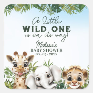 Sticker Carré Safari d'Animaux Sauvages pour une Baby Shower