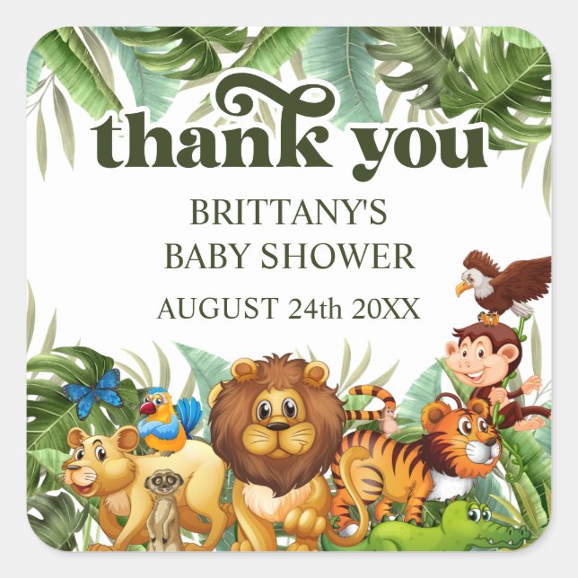 Sticker Carré Safari de la jungle tropicale sauvage Merci animal (Devant)