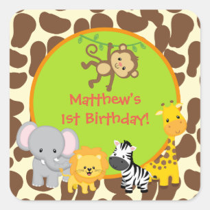 Sticker Carré Safari Jungle Animal fête d'anniversaire favoriser