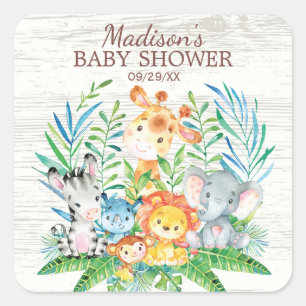 Sticker Carré Safari Jungle Animaux Baby shower Favoriser Sticke