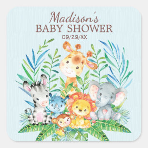 Sticker Carré Safari Jungle Animaux Baby shower Favoriser Sticke