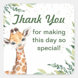Sticker Carré Safari Jungle Girafe Merci Fête d'anniversaire 1 a