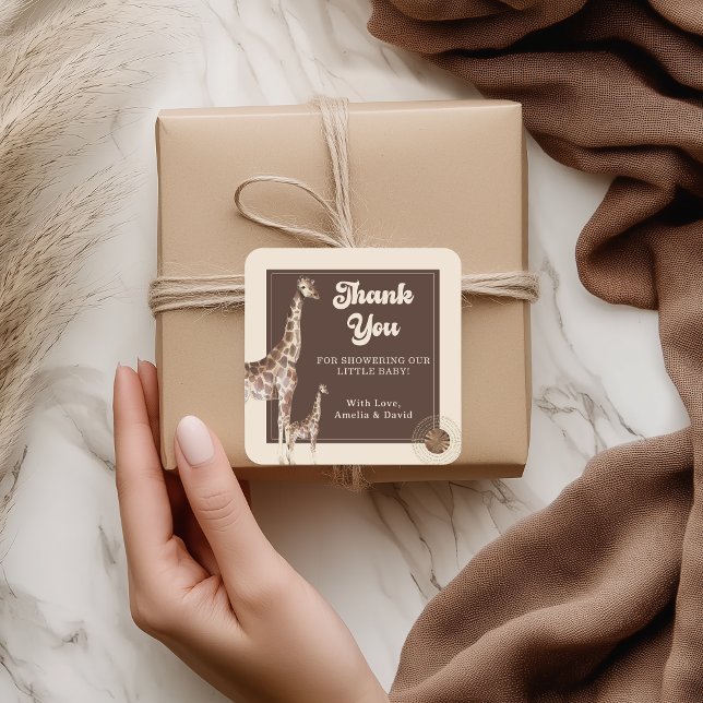 Sticker Carré Safari Jungle Giraffe Baby shower Merci (Créateur téléchargé)