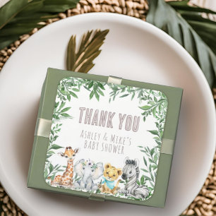Sticker Carré Safari Neutre Genre Animaux Baby shower de verdure