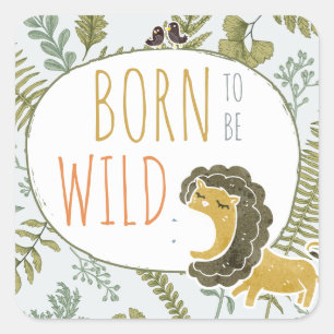 Sticker Carré Safari sauvage Jungle Animaux Baby shower botaniqu