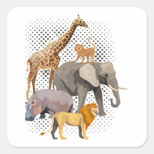 Sticker Carré Safari Squad Africain Safari Animaux Drôle Zoo Ani