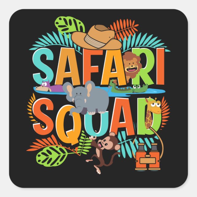 Sticker Carré Safari Squad Zoo Animaux africains (Devant)