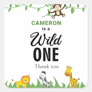 Sticker Carré Safari Wild One 1er Anniversaire Mignon Kawaii