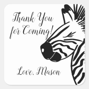 Sticker Carré Safari Zebra Party Anniversaire Favoriser