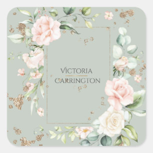 Sticker Carré Sage d'aquarelle fleurie d'or