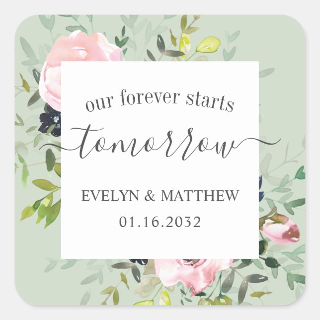 Sticker Carré Sage Floral Forever Commence Demain Répétition (Devant)