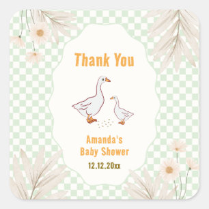 Sticker Carré Sage Gingham Daisy Bohème Oie Ridicule Baby Shower