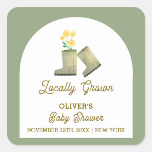 Sticker Carré Sage Green Baby shower de bottes florales cultivée