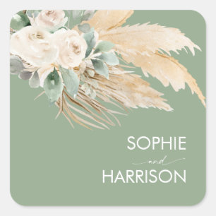 Sticker Carré Sage Green Boho Pampas Grandes