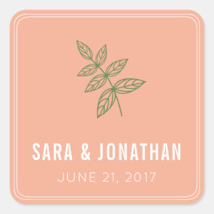 Sticker Carré Sage Green Leaf sur Coral Mariage