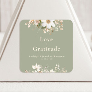 Sticker Carré Sage Green Moderne Aquarelle Mariage Floral