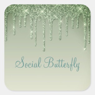 Sticker Carré Sage Green Parties scintillant Social Papillon Typ