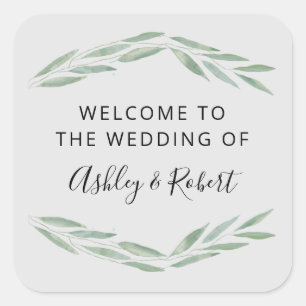 Sticker Carré Sage Greenery Mariage Welcome Bag,