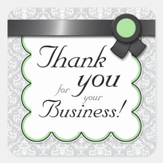 Sticker Carré Sage & Grey Damask "Merci pour votre entreprise"