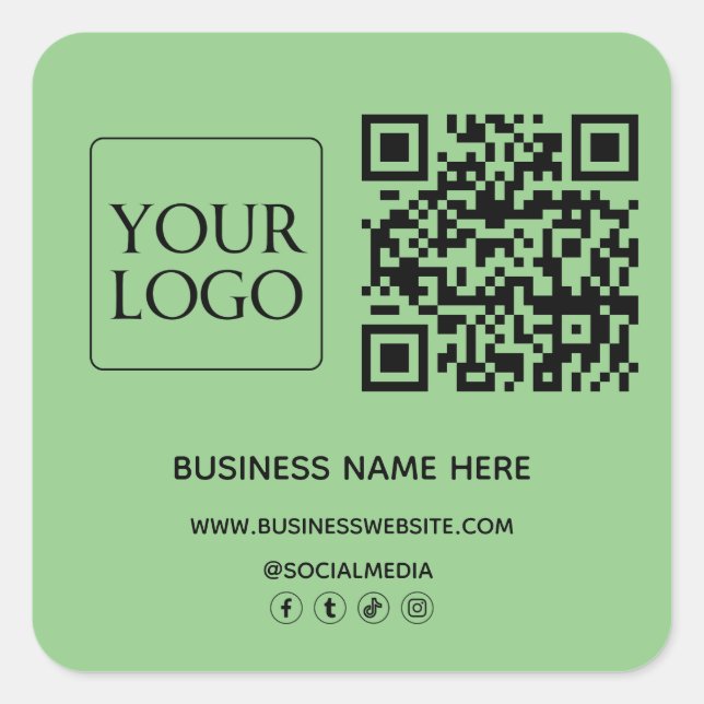 Sticker Carré Sage QR Code Business Logo Website Social Media (Devant)