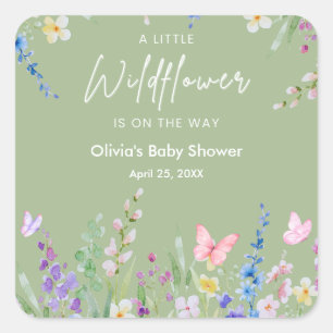Sticker Carré Sage Vert Floral Une Petite Fête de Bébé Fleur Sau