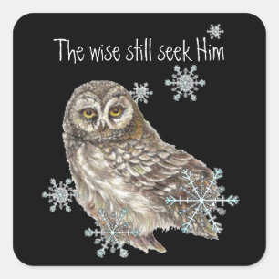 Sticker Carré Sages Cherchent Encore Lui Citation Hibou Oiseau