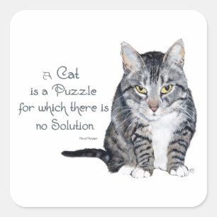 Sticker Carré Sagesse Féline - un Chat est une Énigme