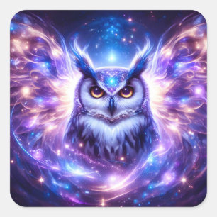 Sticker Carré Sagesse Mystique Cosmique Hibou Spirituel Céleste