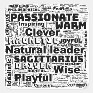 Sticker Carré Sagittaire Nuage de mots d'inspiration du zodiaque