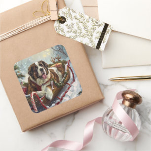 Sticker Carré Saint Bernard Chien Festif de Noël