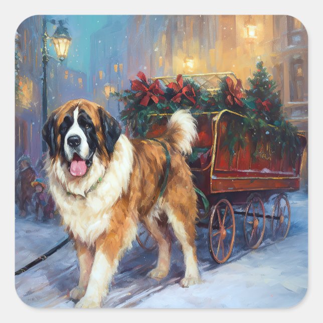 Sticker Carré Saint Bernard Christmas Festive (Devant)