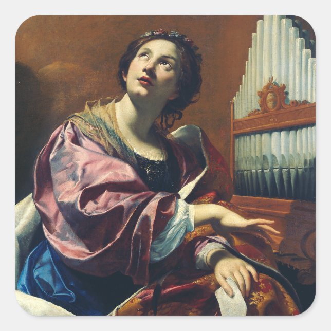 Sticker Carré Saint Cecilia par Simon Vouet (Devant)