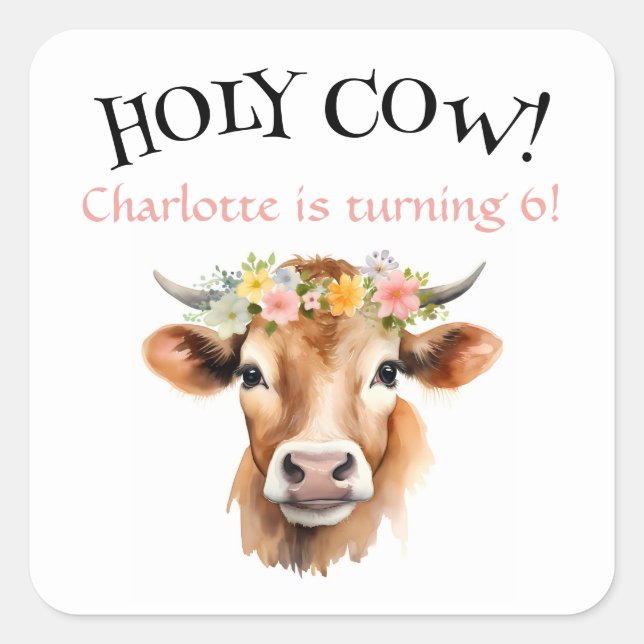 Sticker Carré Saint-Cow Jersey Vache Floral Fille Anniversaire (Devant)