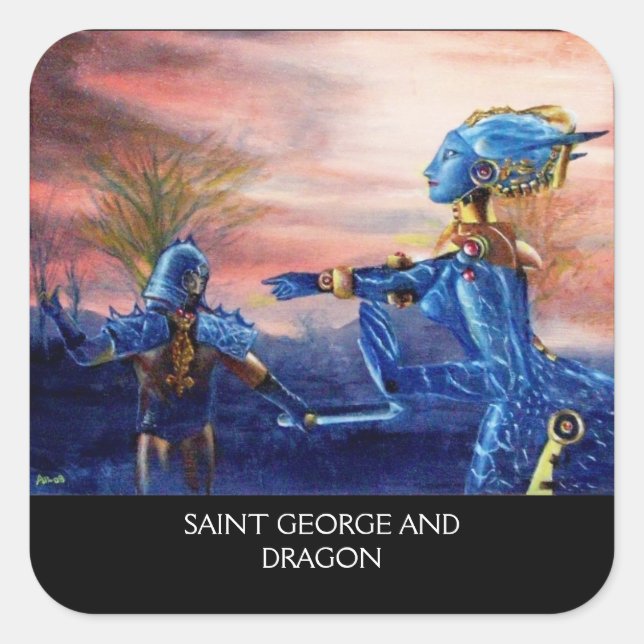 STICKER CARRÉ SAINT GEORGE ET ALIEN DRAGON (Devant)