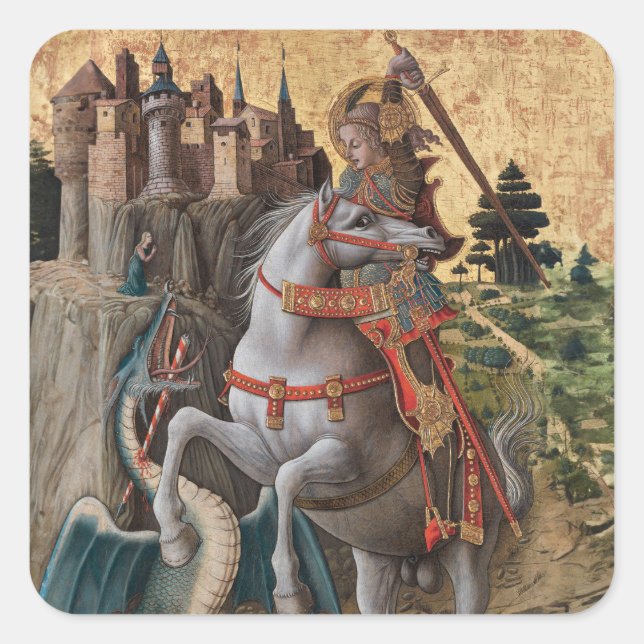 Sticker Carré Saint George Slay Dragon Carlo Crivelli Paintin (Devant)