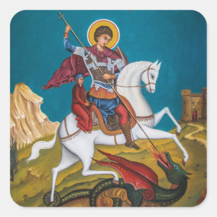 Sticker Carré Saint Grand Martyr St George Icône Orthodoxe