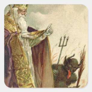 Sticker Carré Saint Nicolas Krampus Fourche Prêtre