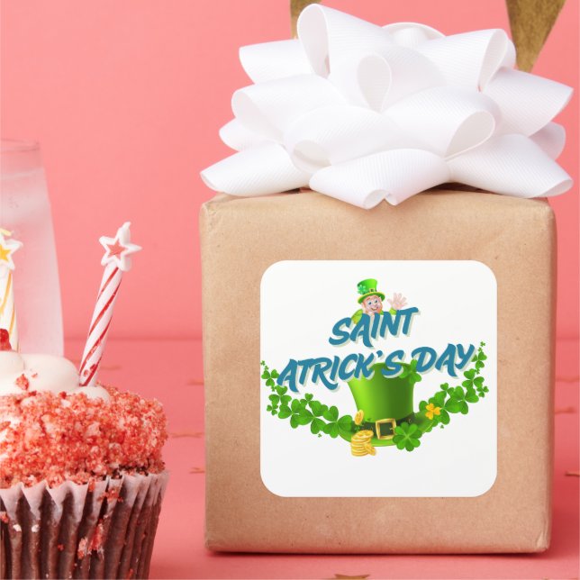 Sticker Carré Saint Patrick’s Day Shirt – Lucky Leprechaun Hat & (Fête)