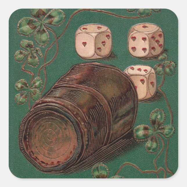 Sticker Carré Saint-Patrick vintage, Chance Irlande dés (Devant)