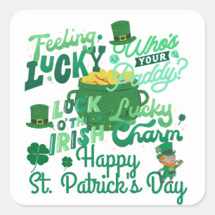 Sticker Carré Saint Patrick's Day Irlandais Shamrock de la chanc