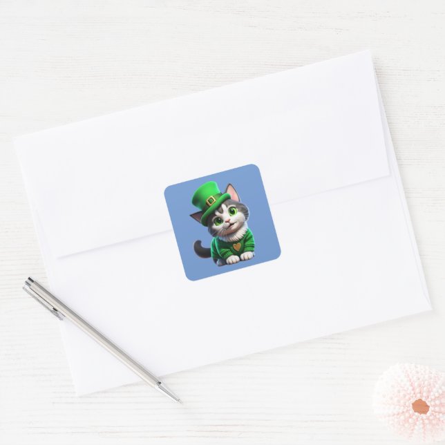 Sticker Carré Saint Patrick's Day Kitten (Enveloppe)