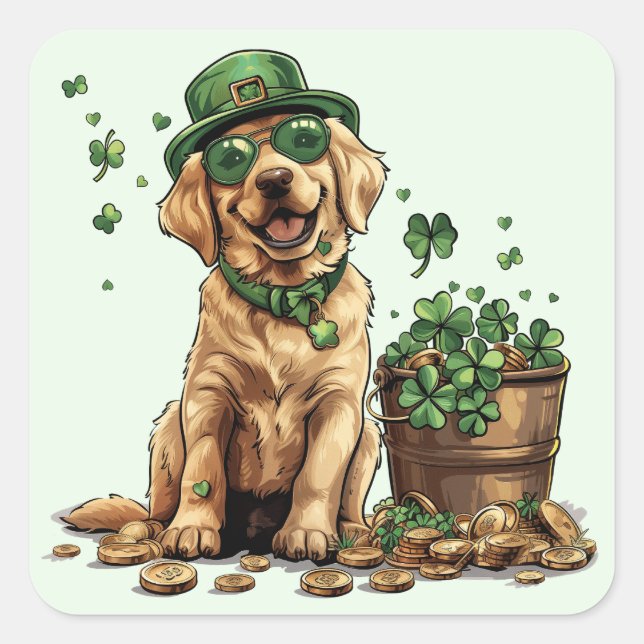 Sticker Carré Saint Patrick's Day Labrador Retriever Dog (Devant)