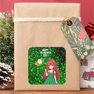Sticker Carré Saint Patrick's day mignonne, classe d'anime irlan