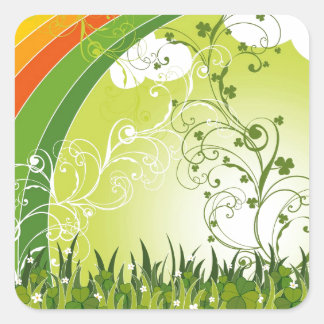 Sticker Carré Saint Patrick's Day Shamrock Lucky Clovers Feuille
