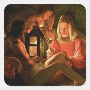 Sticker Carré Saint Sébastien soigné par la Sainte-Femme (huile